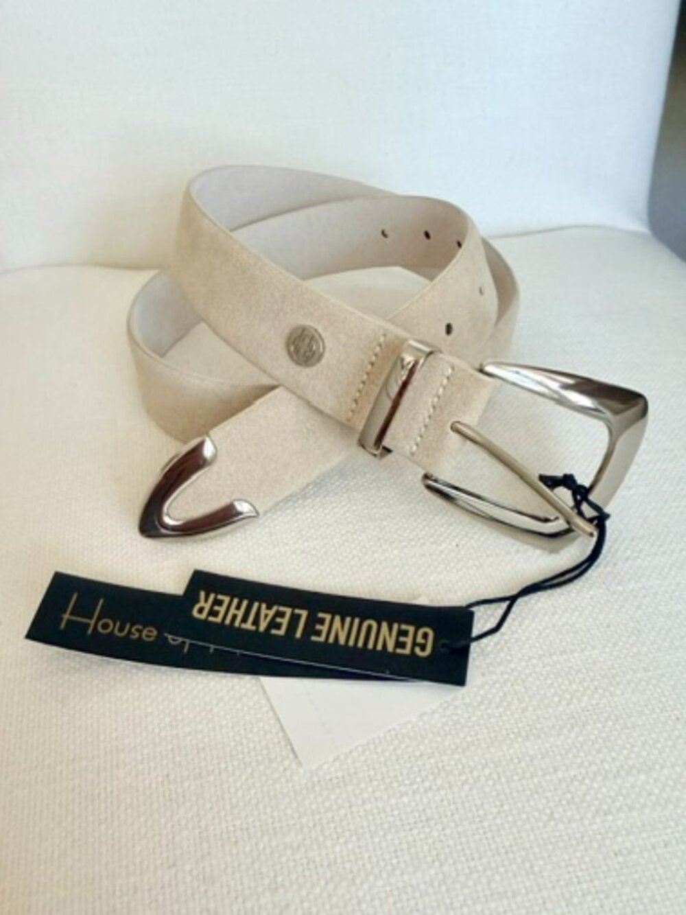 House of Harlow 1960 Cream Suede Leather Belt Silver Buckle NWT Size M Western
